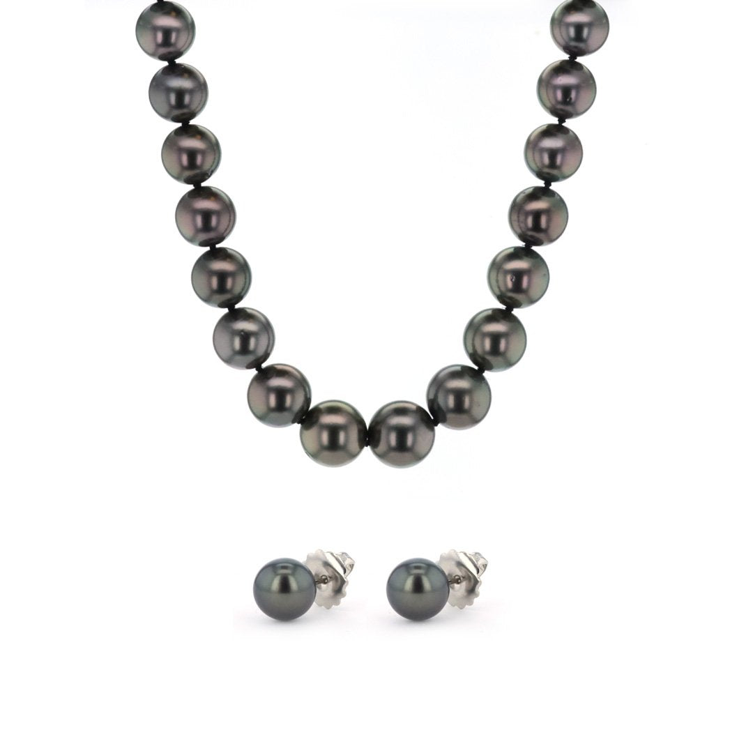 Black Cultured Pearl Necklace & Earrings