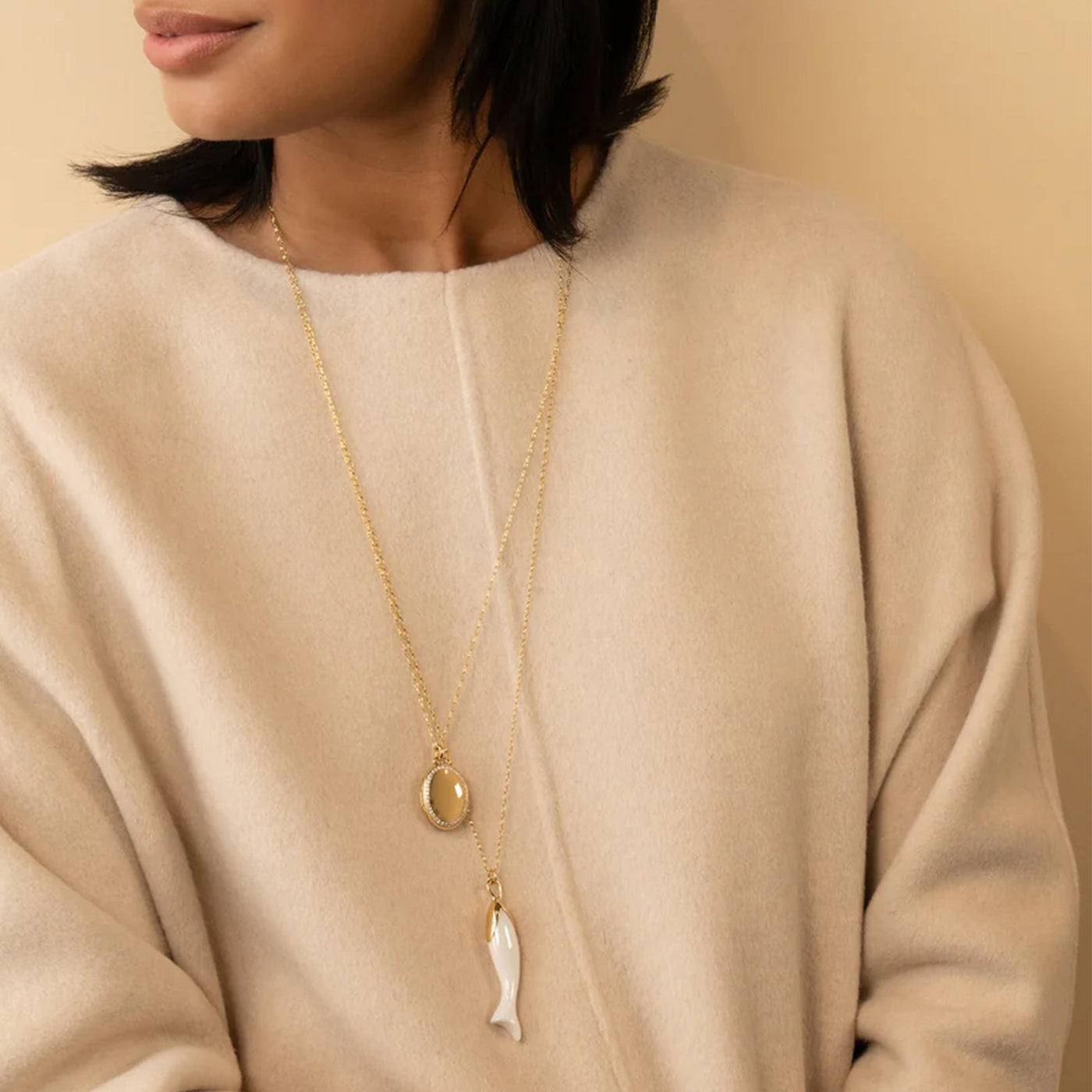 White Ceramic Fish Charm Necklace