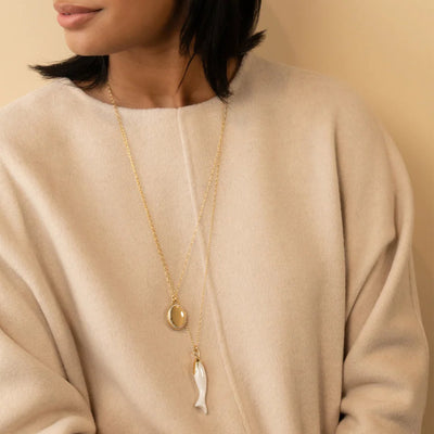 White Ceramic Fish Charm Necklace