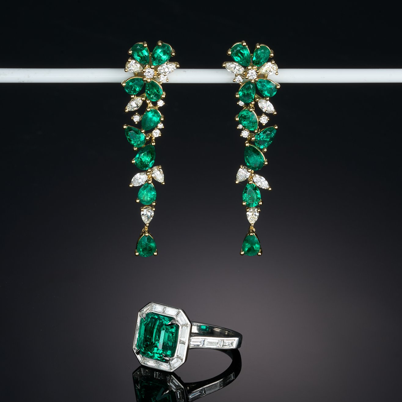 Emerald & Diamond Dangle Earrings