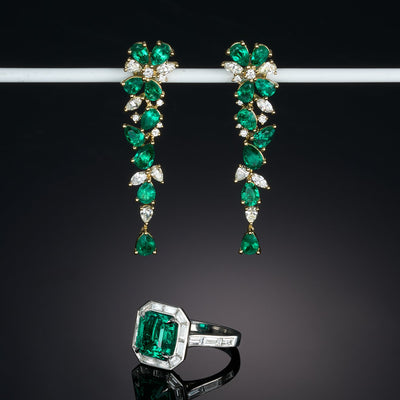 Emerald & Diamond Dangle Earrings