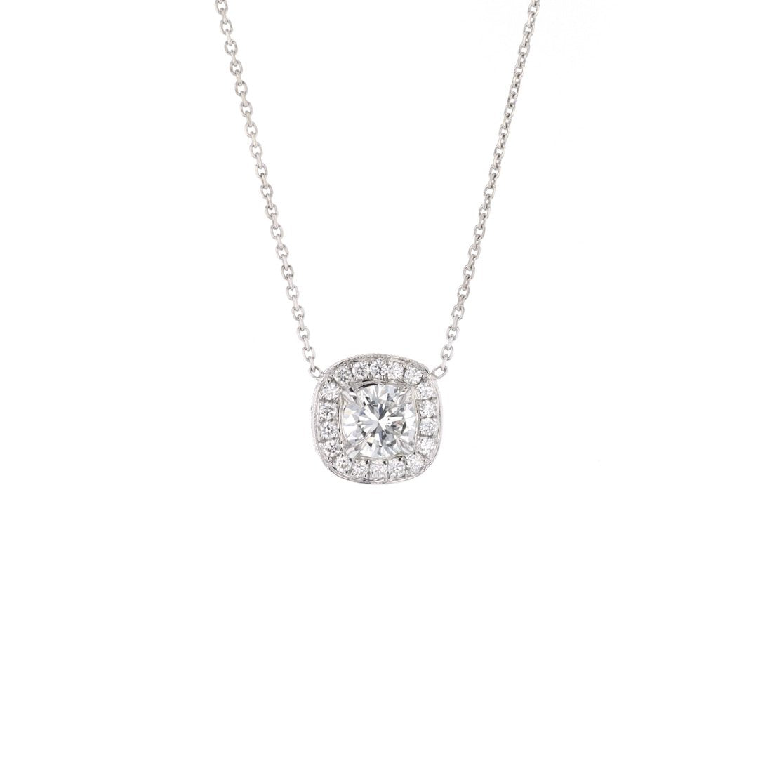 16.5+1" 1.05 ctw Diamond Cushion Halo Necklace