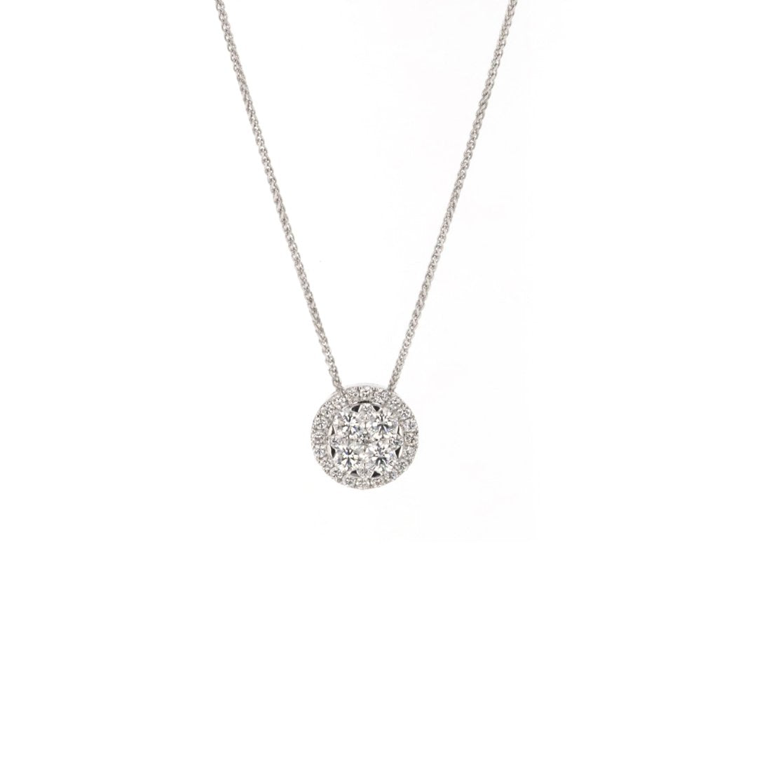 16+2" 0.55 ctw Diamond Halo Cluster Necklace