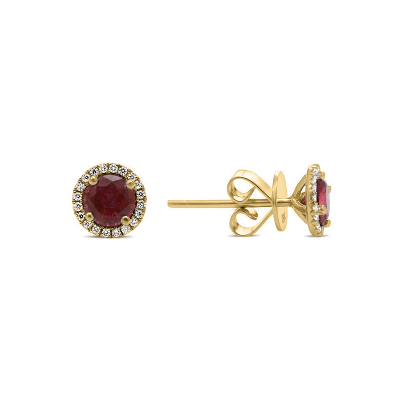 Ruby & Diamond Halo Stud Earrings