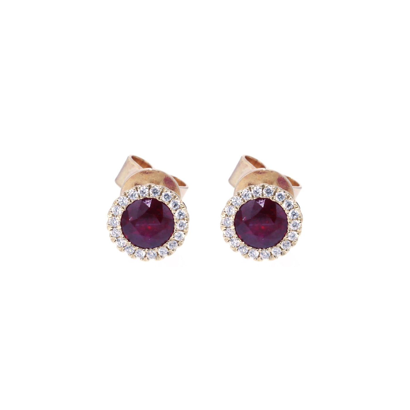 Ruby & Diamond Halo Stud Earrings