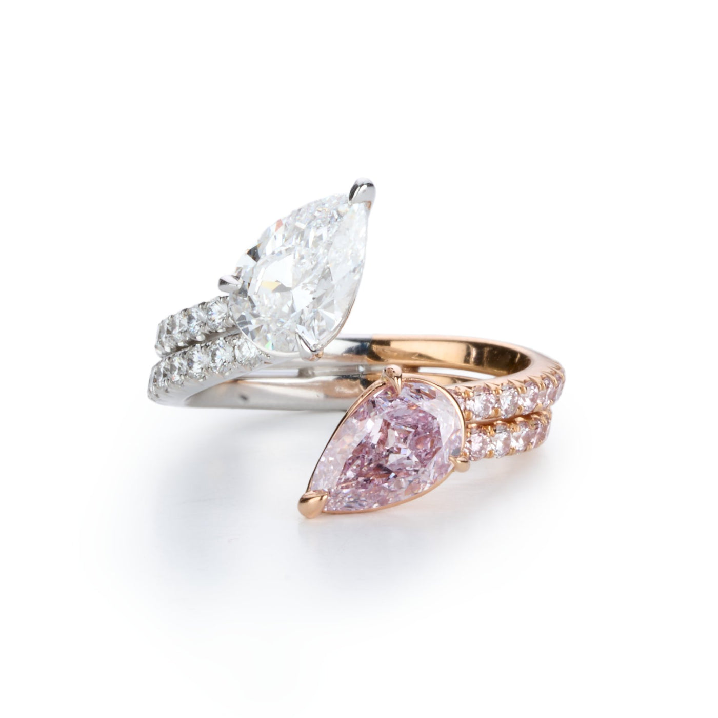 Pink & White Diamond By-Pass Ring