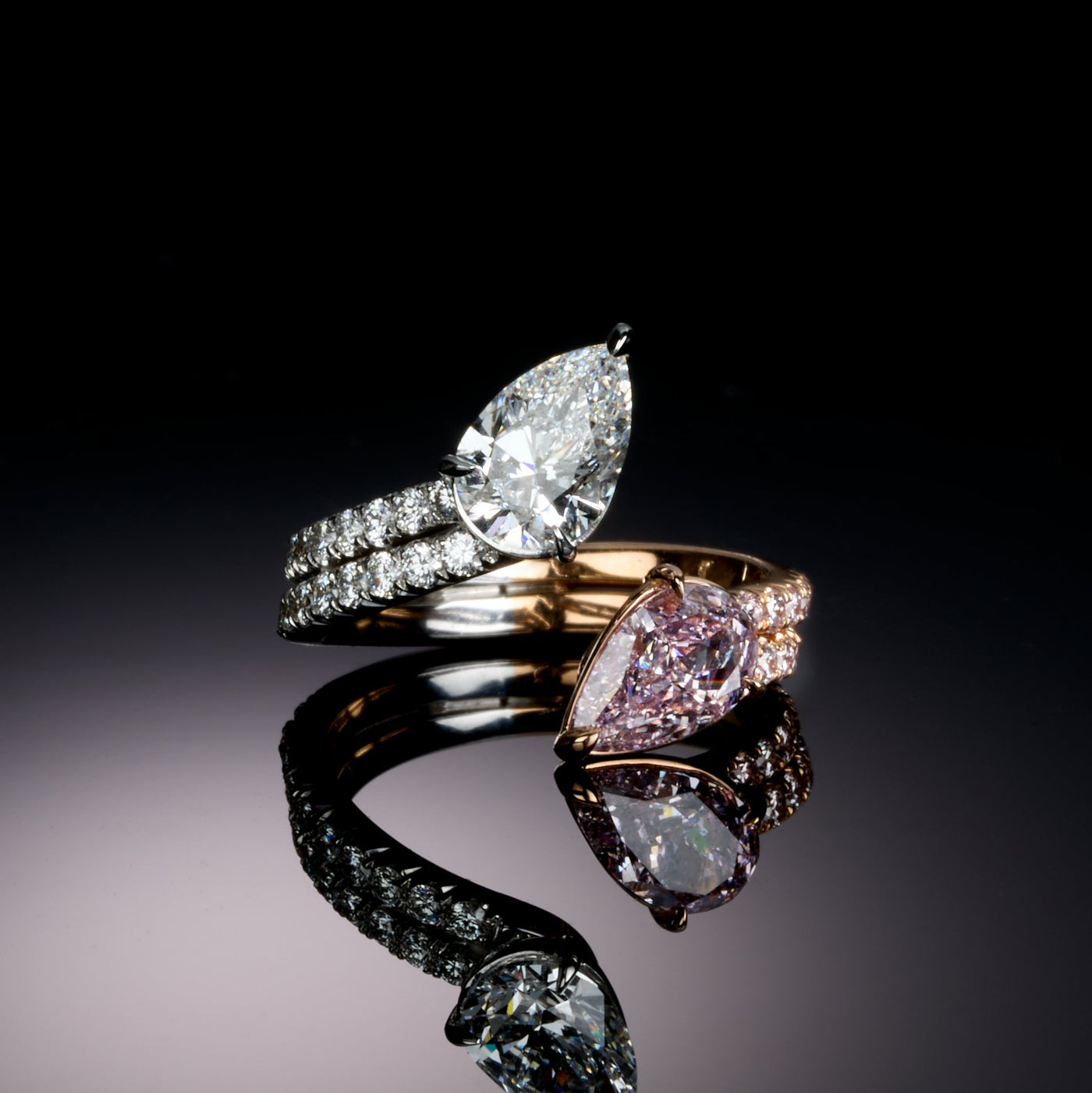 Pink & White Diamond By-Pass Ring