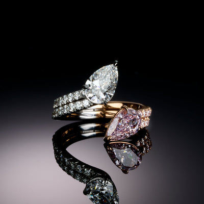 Pink & White Diamond By-Pass Ring