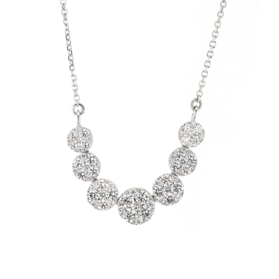 17.5" 1.20 ctw Diamond 7 Station Circle Cluster Necklace
