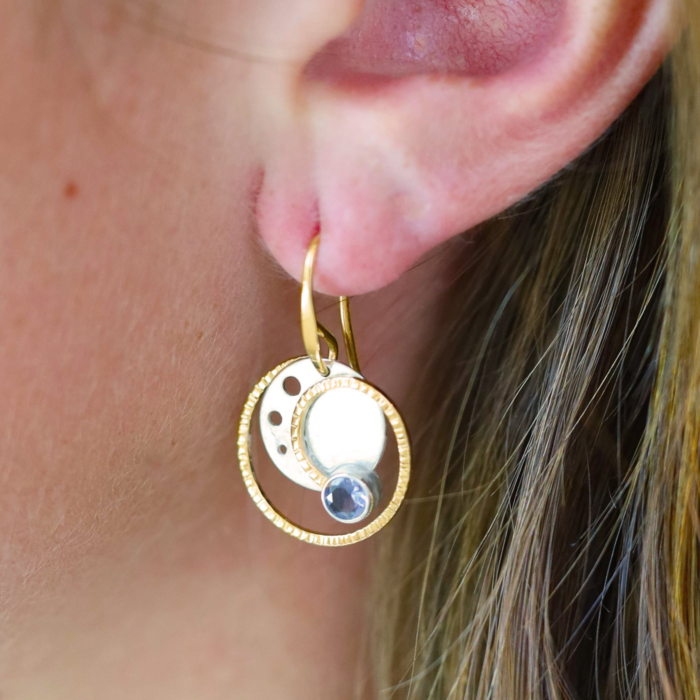 Iolite "Stellar" Drop Gold & Silver Earrings
