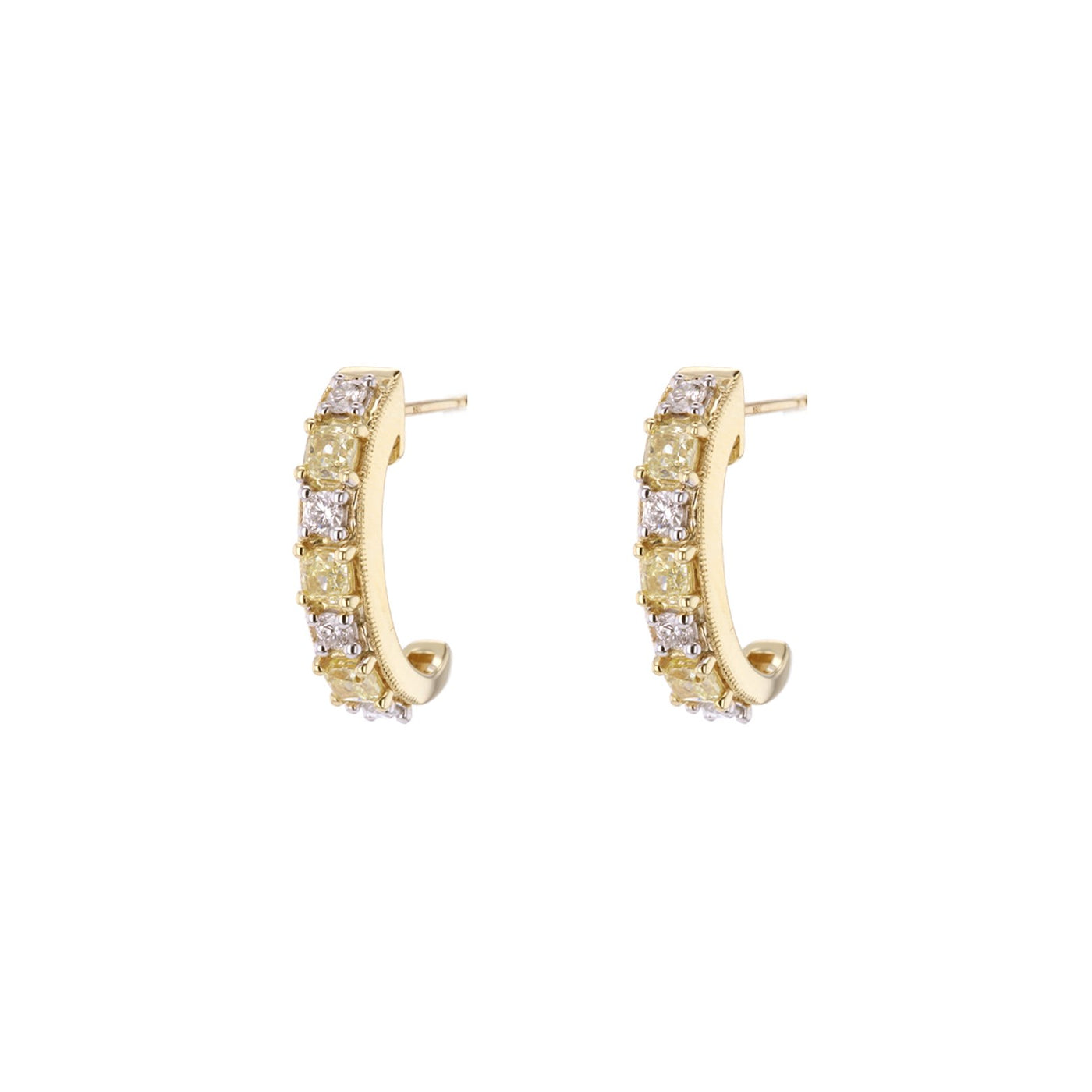Yellow & White Diamond Hoop Earrings