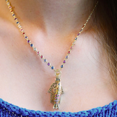 Multi-color Sapphire Swedish Fish Pendant