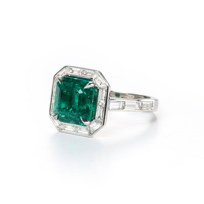 Emerald & Diamond Halo Ring