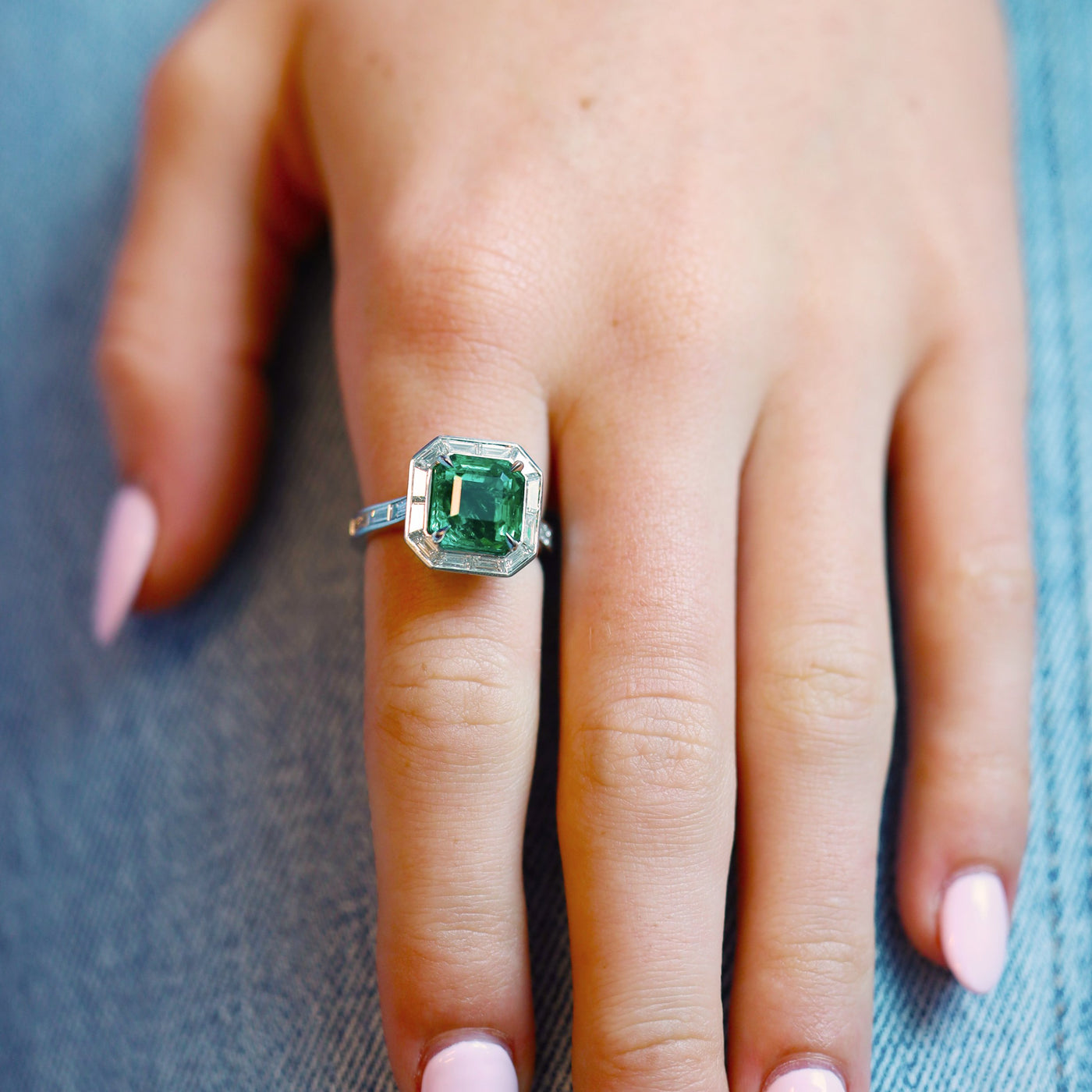 Emerald & Diamond Halo Ring