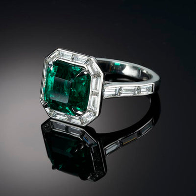 Emerald & Diamond Halo Ring