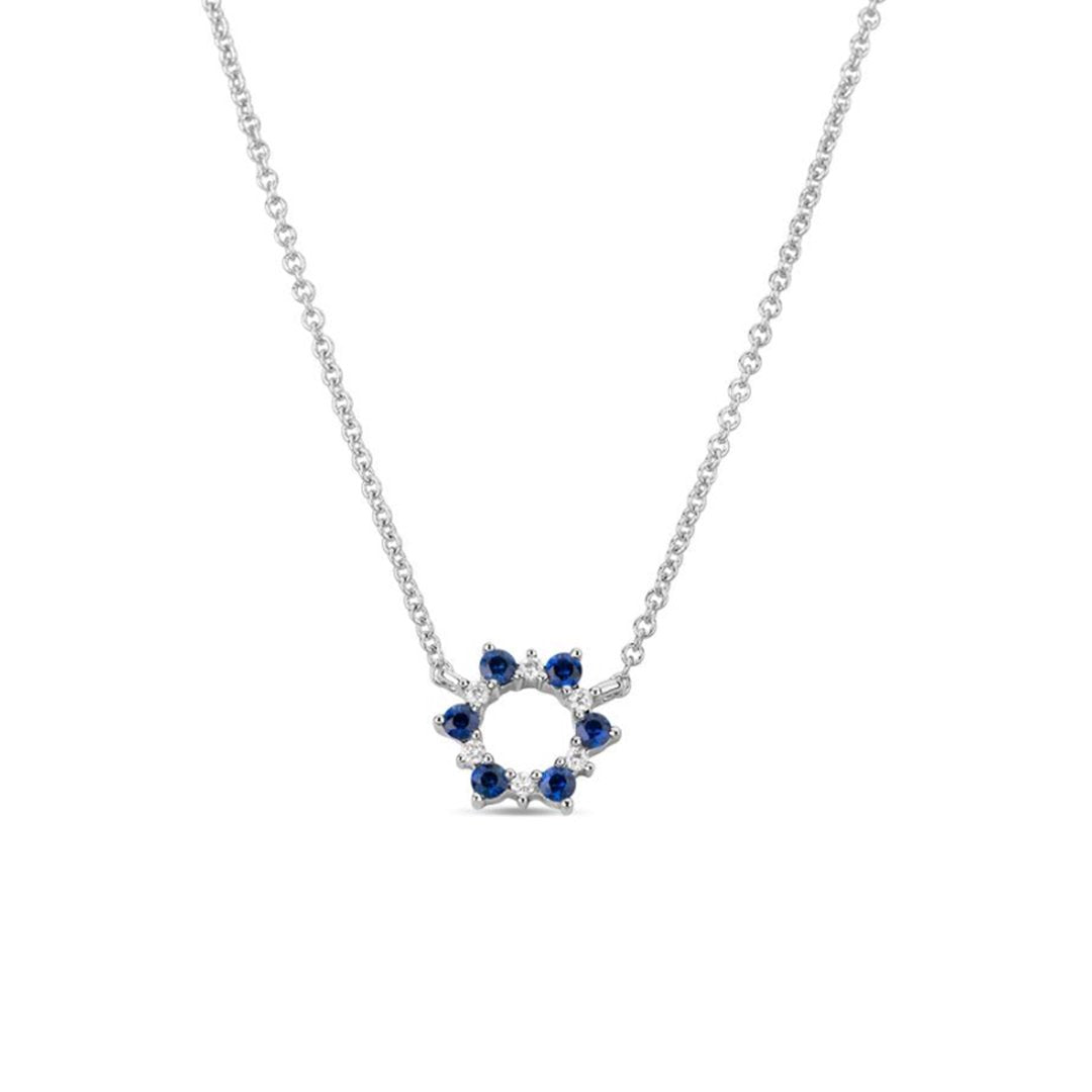 18" Blue Sapphire & Diamond Stationary Pendant Necklace