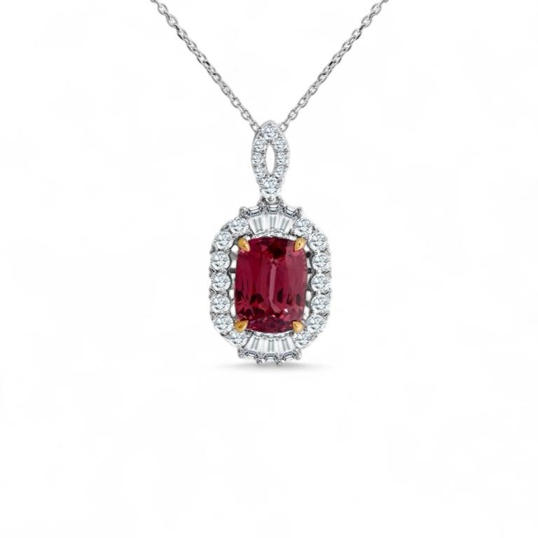 Raspberry Garnet & Diamond Halo Pendant Necklace