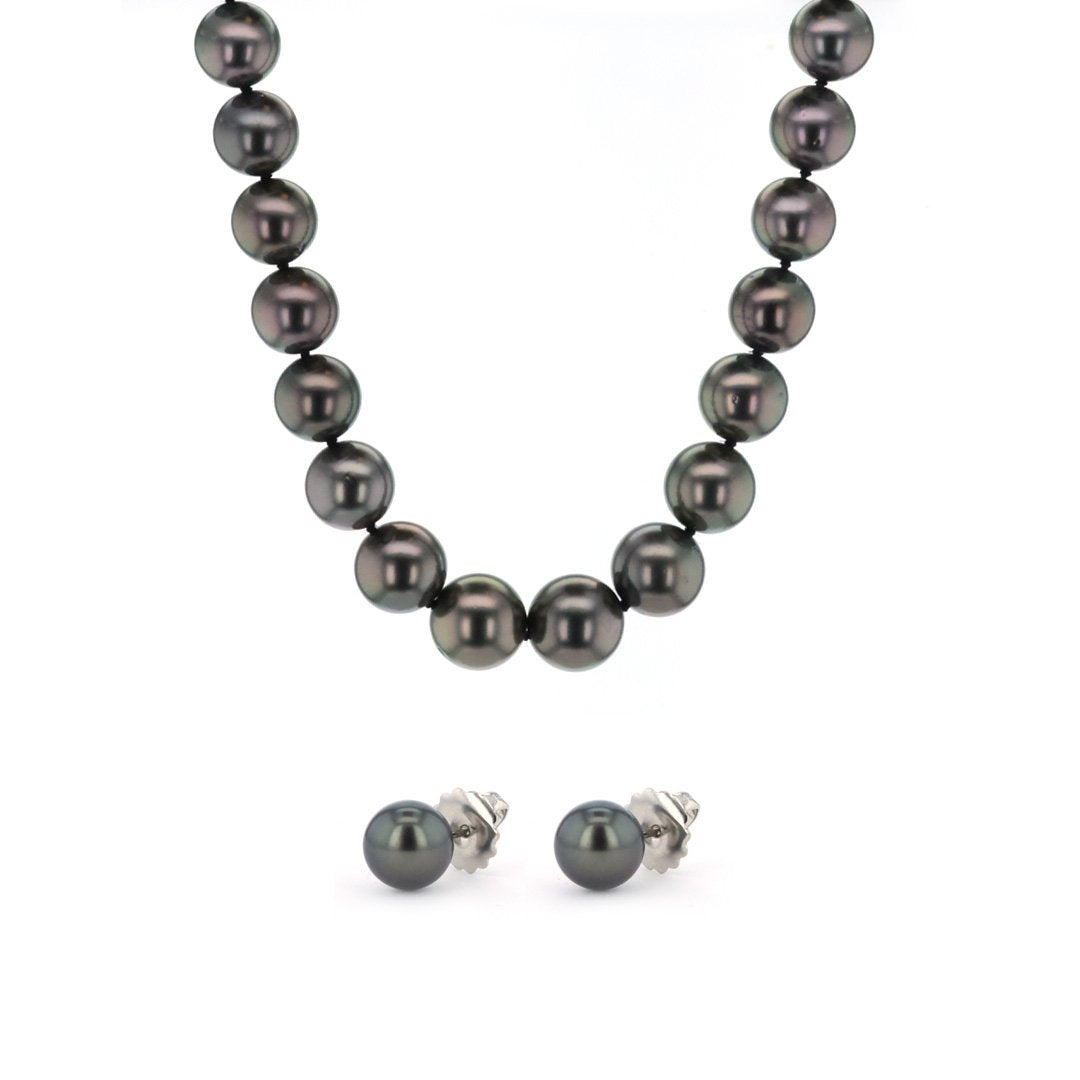 Black Cultured Pearl Strand & Earrings
