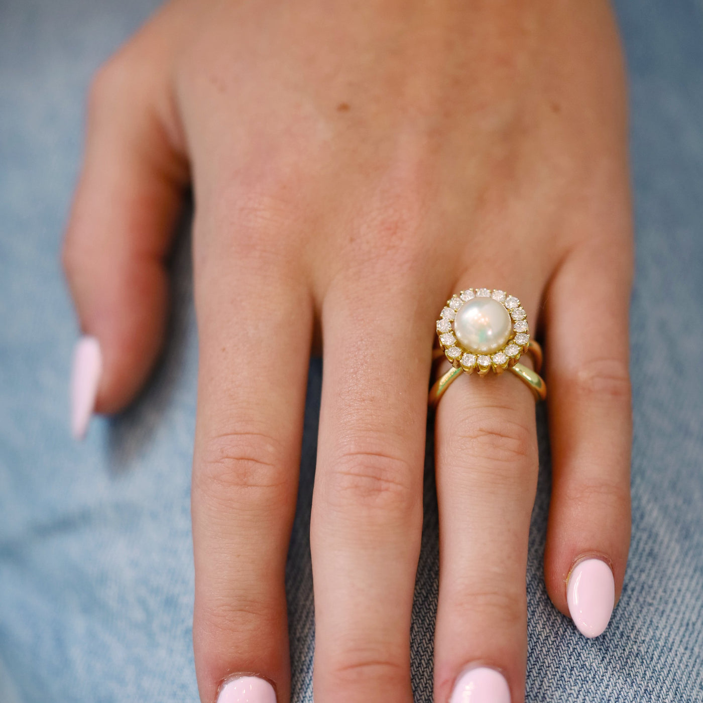 Pearl & Diamond Halo Ring