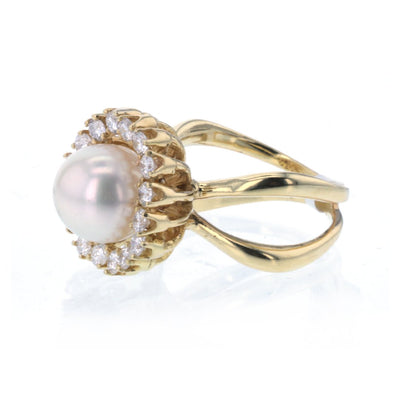 Pearl & Diamond Halo Ring
