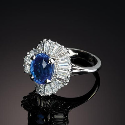 Blue Sapphire & Diamond Ballerina Ring