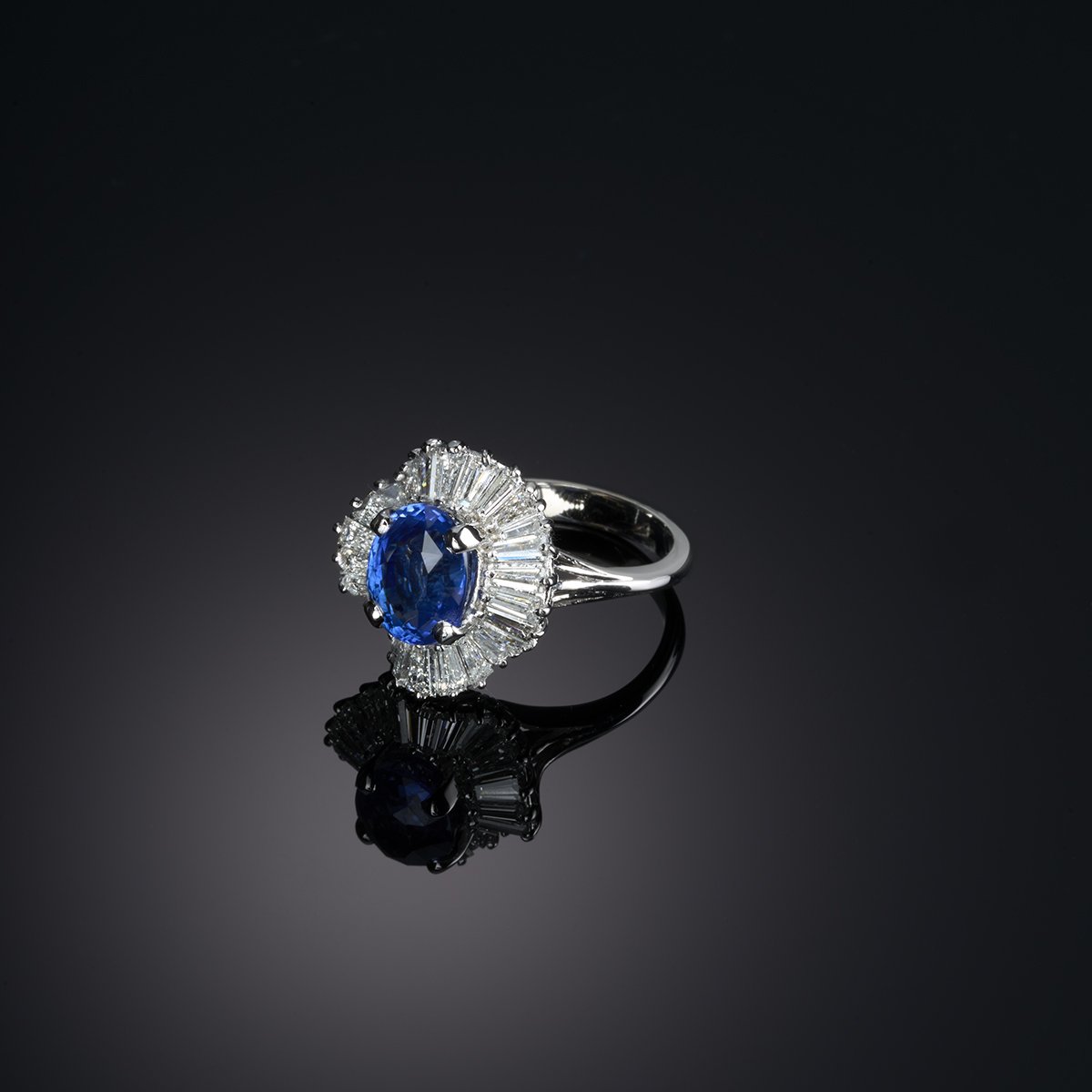 Blue Sapphire & Diamond Ballerina Ring