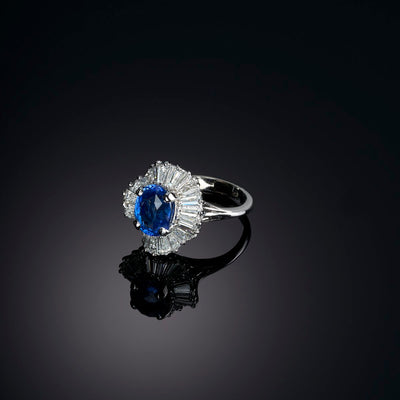 Blue Sapphire & Diamond Ballerina Ring