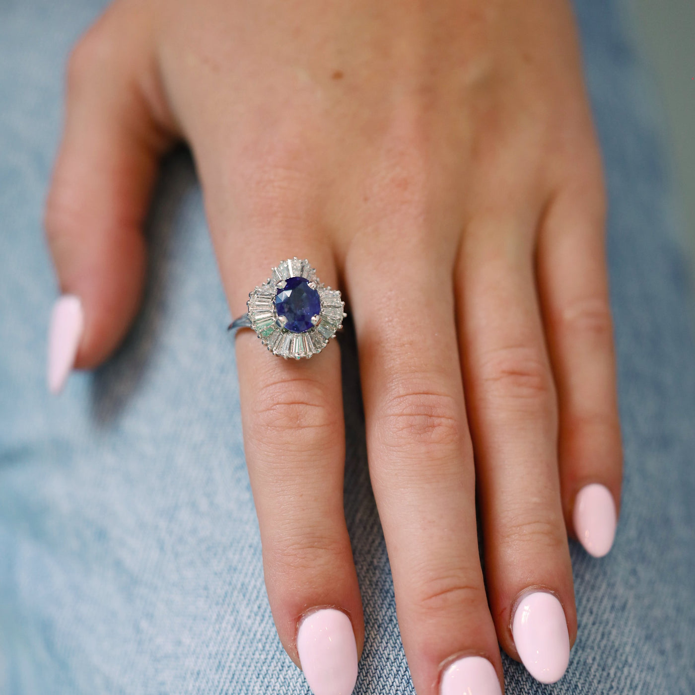 Blue Sapphire & Diamond Ballerina Ring