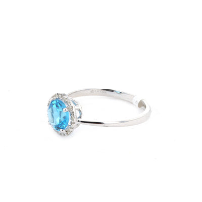 Blue Topaz & Diamond Halo Ring