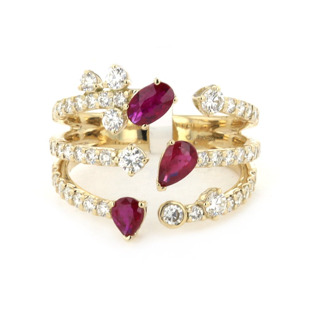 3 Row Ruby & Diamond Ring