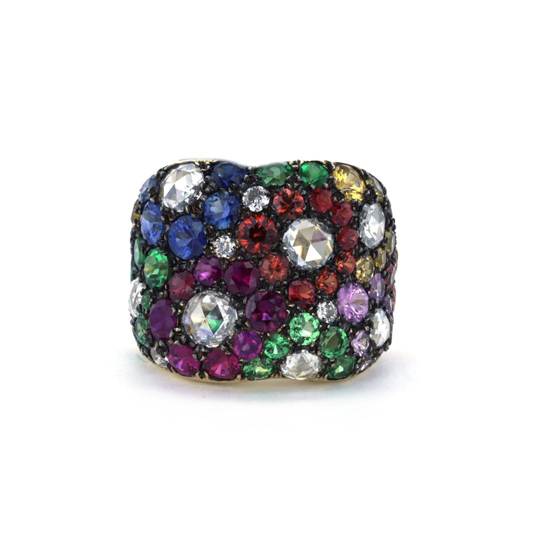Diamond & Multi-Color Gems Flower Ring