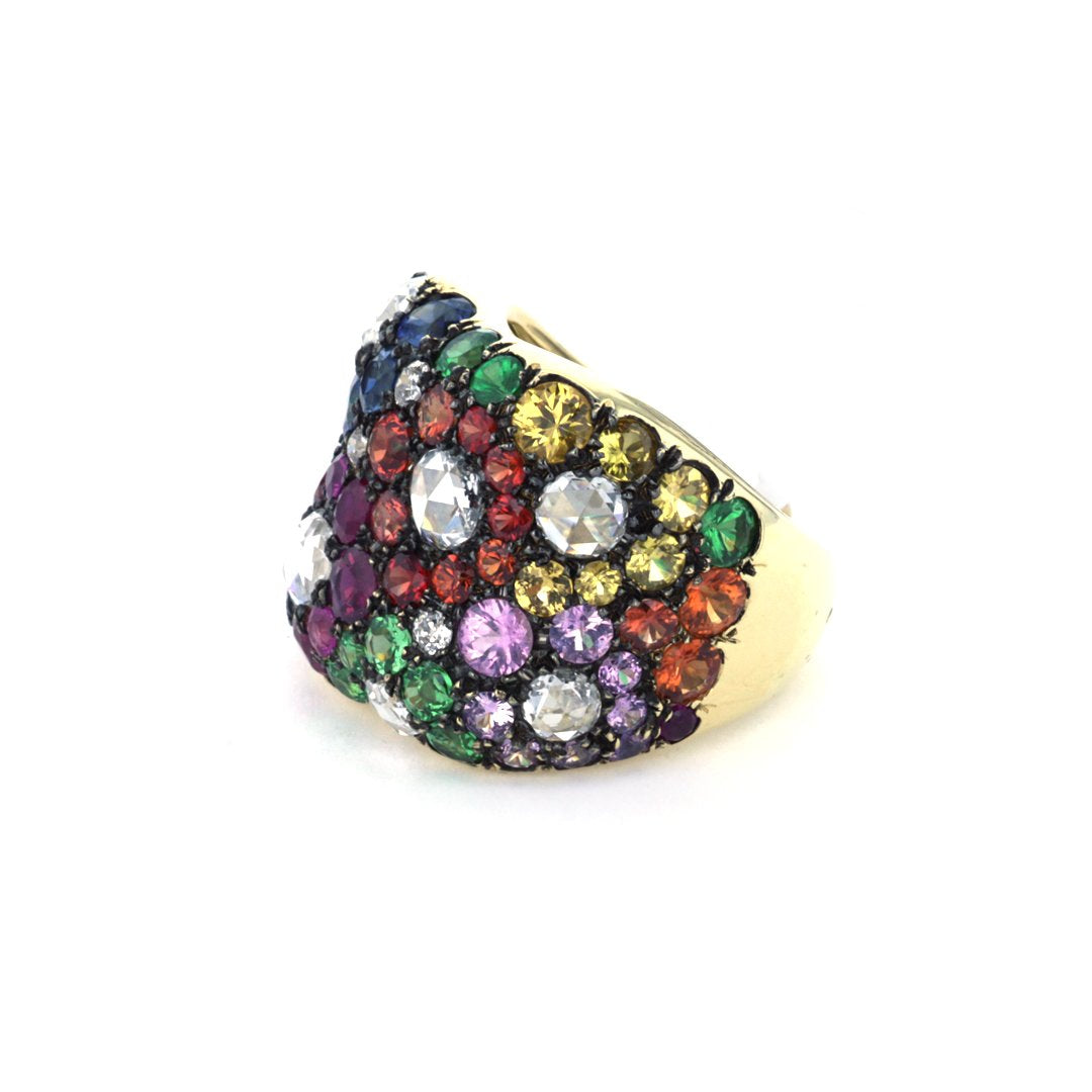 Diamond & Multi-Color Gems Flower Ring