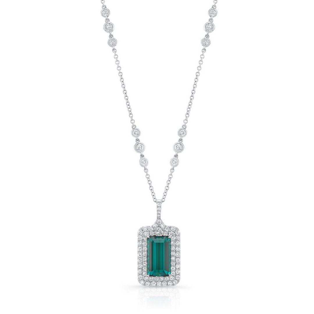 Tourmaline & Diamond Halo Pendant Necklace