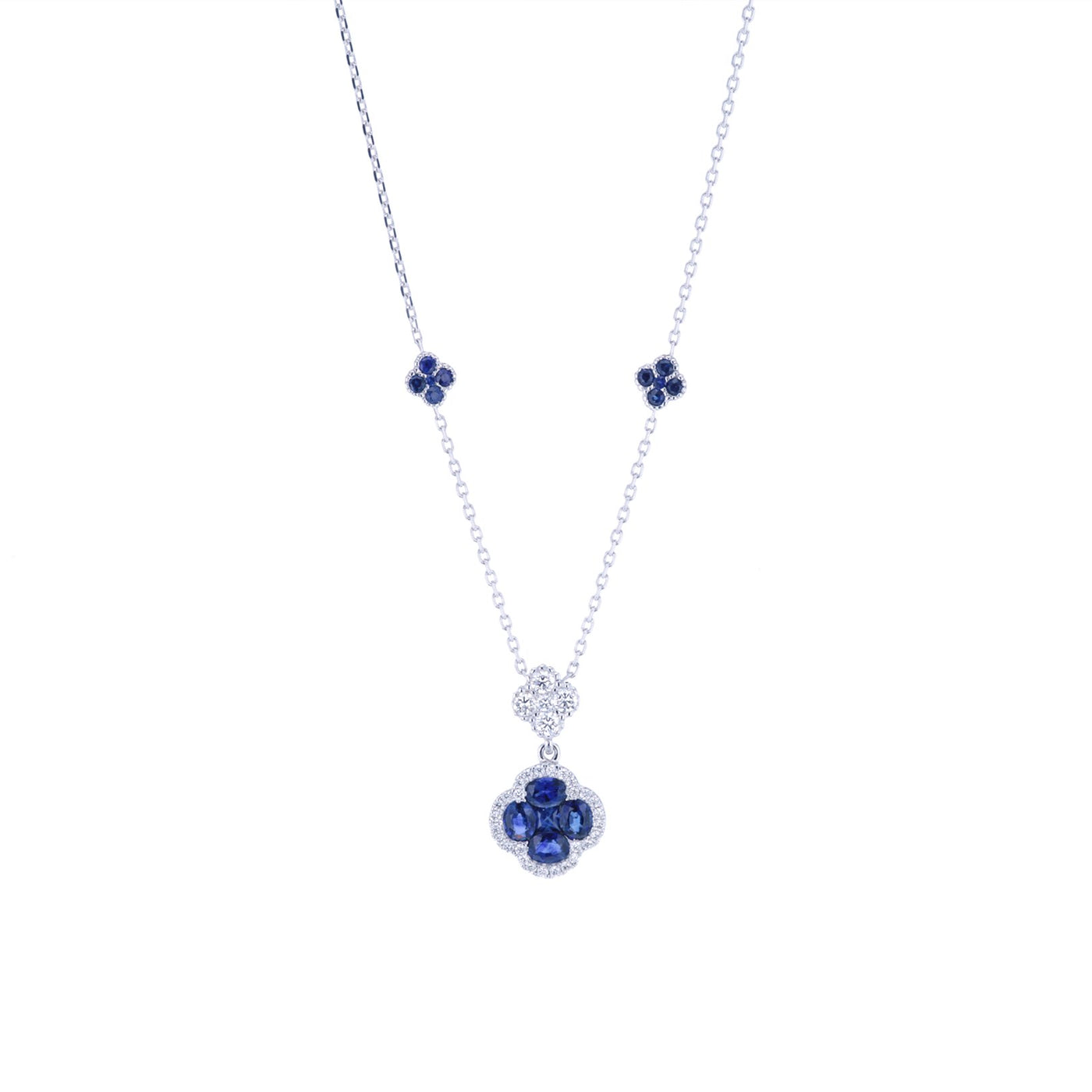 Blue Sapphire & Diamond Flower Earrings