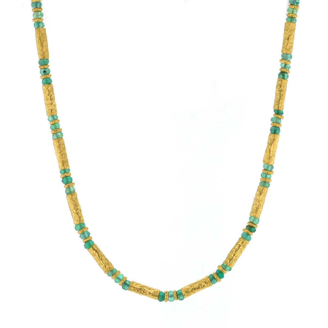 Emerald & 24K Gold Bead Necklace