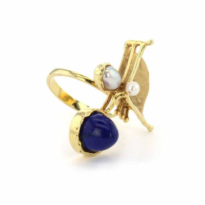 Lapis Lazuli Cabochon & Pearl Ring