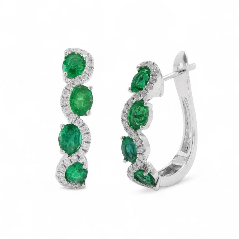 Emerald & Diamond Hoop Earrings