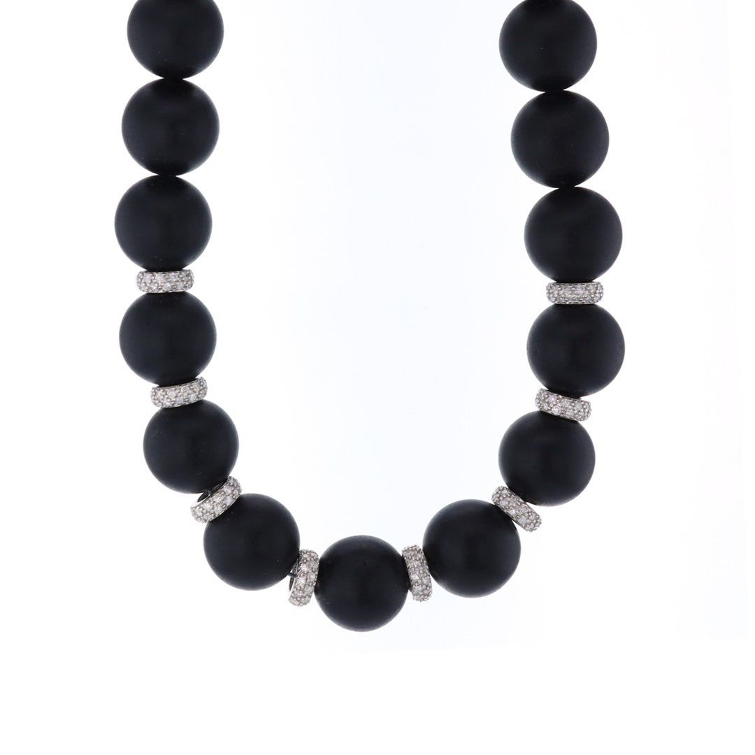 16" 1.44 ctw Diamond Onyx Bead Necklace