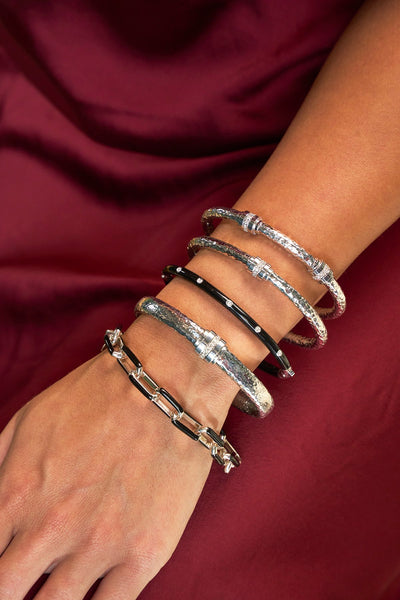 0.10 ctw Diamond Sterling Silver & Enamel Bangle Bracelet