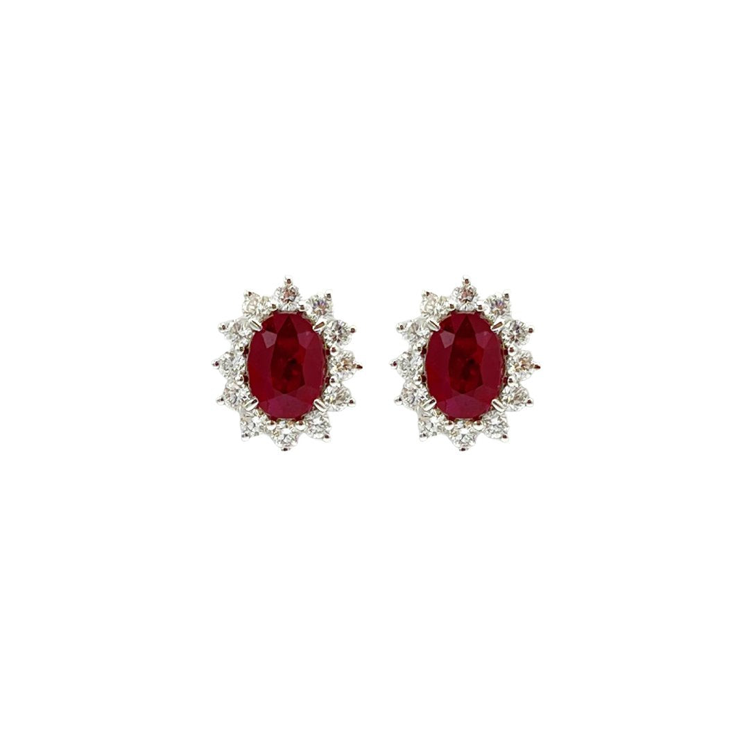 Ruby & Diamond Halo Earrings