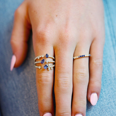 3 Row Blue Sapphire & Diamond Ring