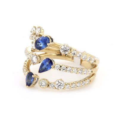 3 Row Blue Sapphire & Diamond Ring