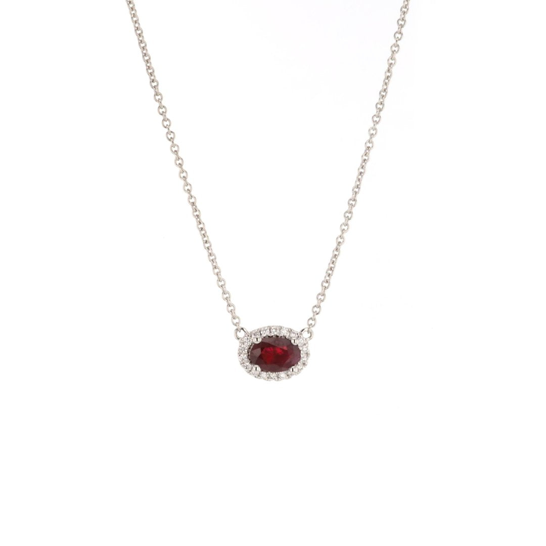 16.5" Ruby & Diamond Oval Halo Necklace