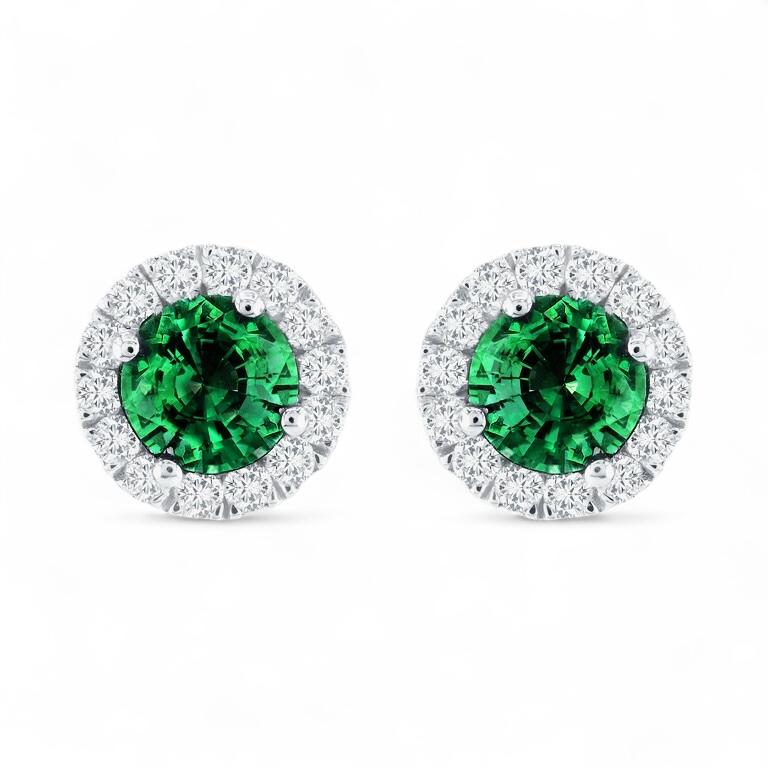 Emerald & Diamond Halo Earrings