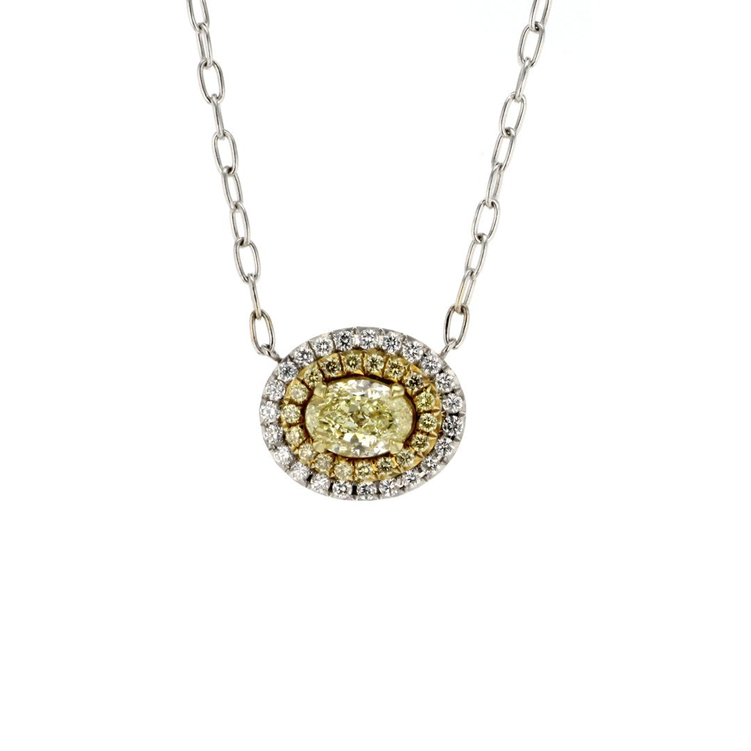 Yellow & White Diamond Double Halo Necklace