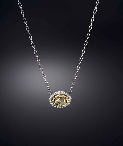Yellow & White Diamond Double Halo Necklace