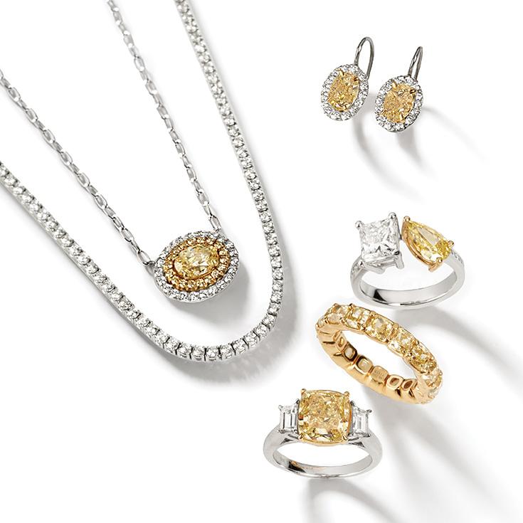 Yellow & White Diamond Double Halo Necklace