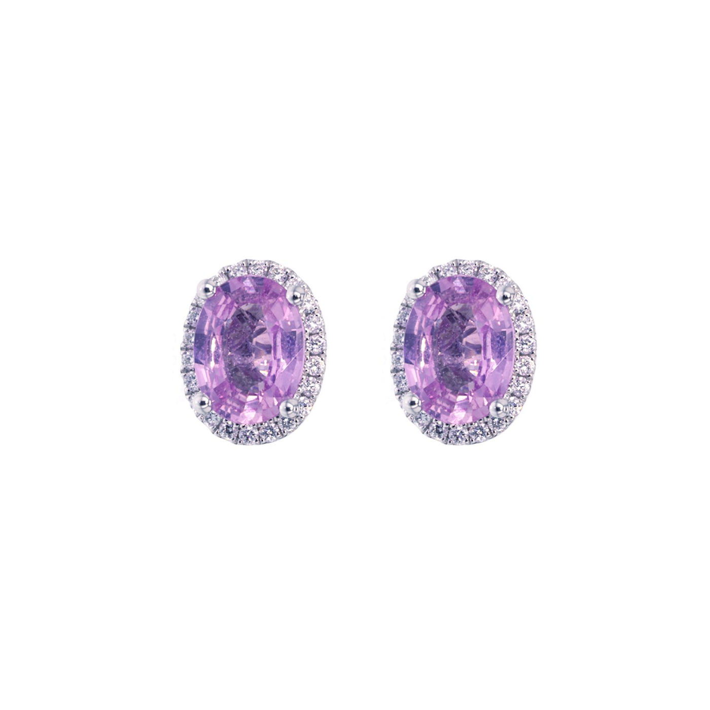 Pink Sapphire & Diamond Halo Earrings