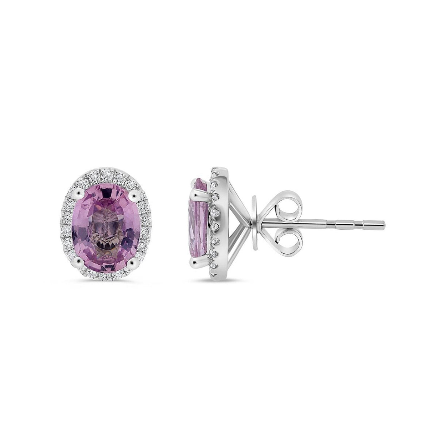 Pink Sapphire & Diamond Halo Earrings