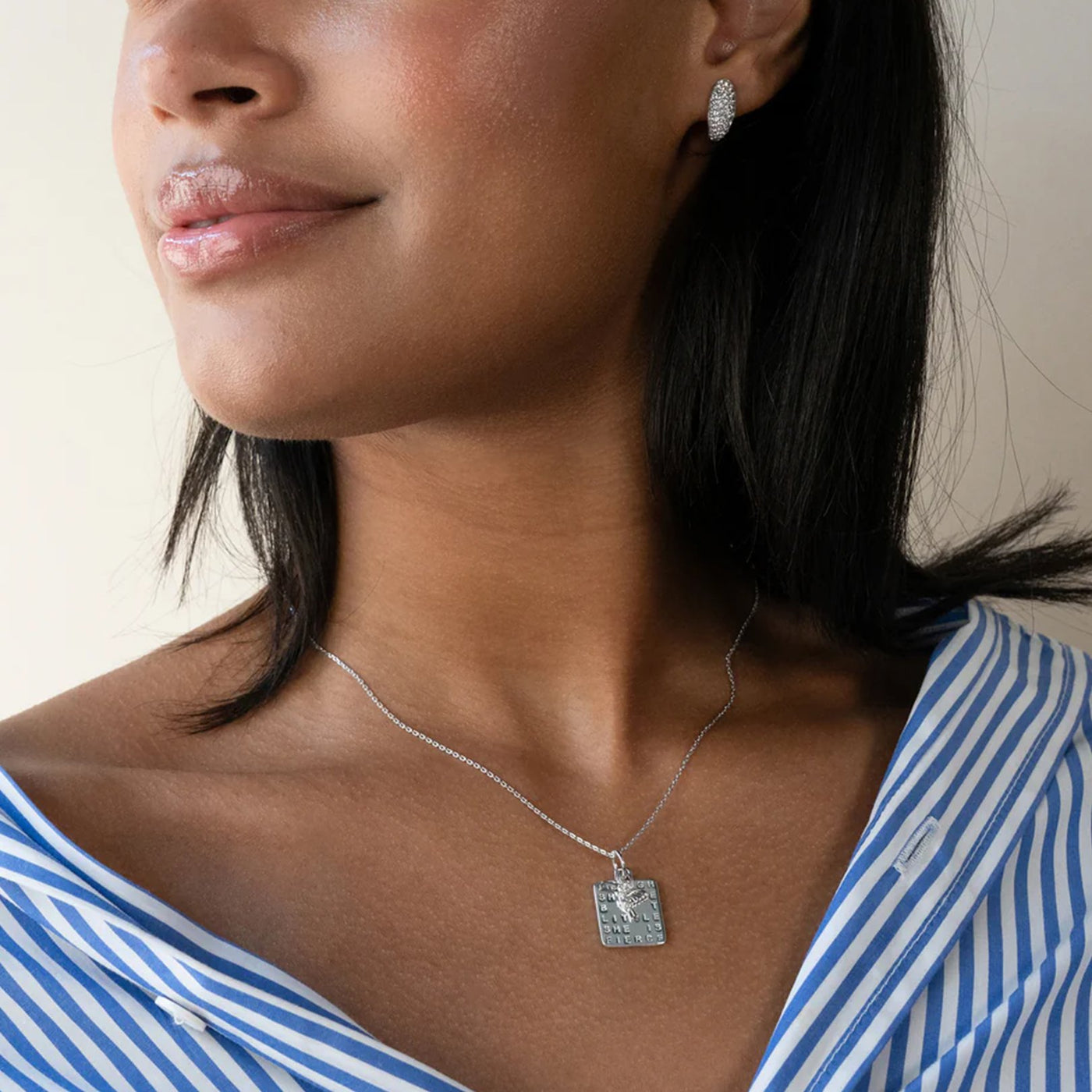 Sapphire Silver Square Fierce Charm